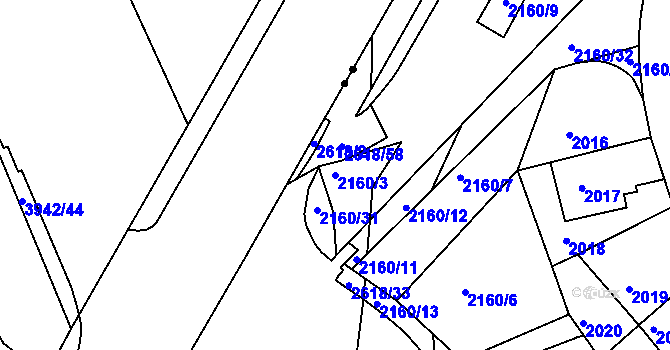 Parcela st. 2160/3 v KÚ Husovice, Katastrální mapa