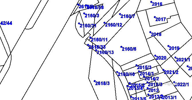 Parcela st. 2160/13 v KÚ Husovice, Katastrální mapa