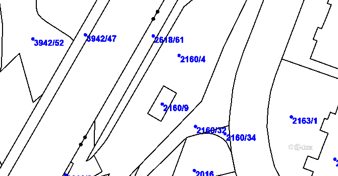 Parcela st. 2160/27 v KÚ Husovice, Katastrální mapa