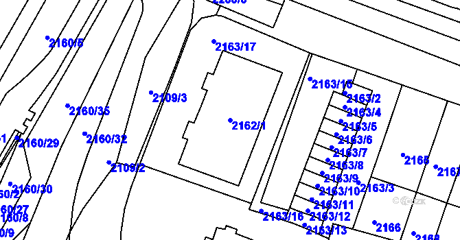 Parcela st. 2162/1 v KÚ Husovice, Katastrální mapa