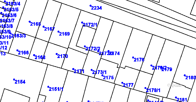 Parcela st. 2173/2 v KÚ Husovice, Katastrální mapa