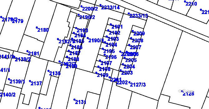 Parcela st. 2196 v KÚ Husovice, Katastrální mapa