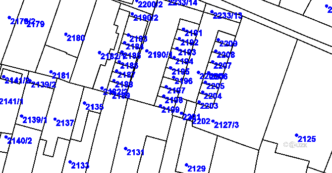 Parcela st. 2197 v KÚ Husovice, Katastrální mapa