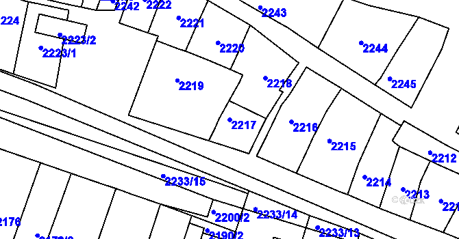 Parcela st. 2217 v KÚ Husovice, Katastrální mapa