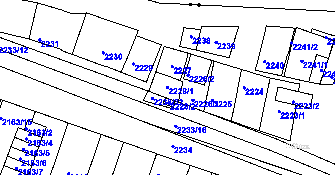 Parcela st. 2228/1 v KÚ Husovice, Katastrální mapa