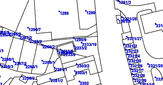 Parcela st. 2233/19 v KÚ Husovice, Katastrální mapa