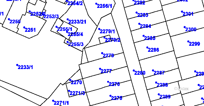 Parcela st. 2278 v KÚ Husovice, Katastrální mapa