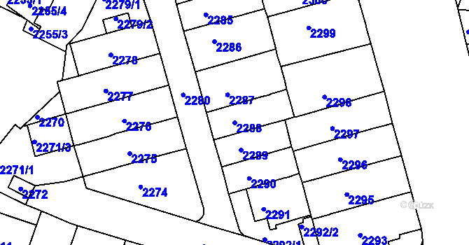 Parcela st. 2288 v KÚ Husovice, Katastrální mapa
