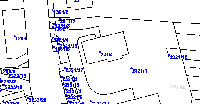Parcela st. 2318 v KÚ Husovice, Katastrální mapa