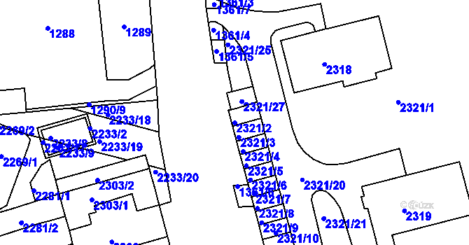 Parcela st. 2321/2 v KÚ Husovice, Katastrální mapa