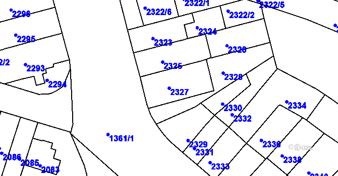 Parcela st. 2327 v KÚ Husovice, Katastrální mapa