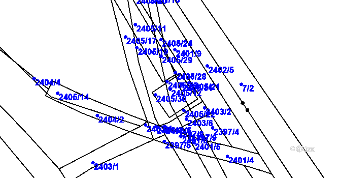 Parcela st. 2405/12 v KÚ Husovice, Katastrální mapa