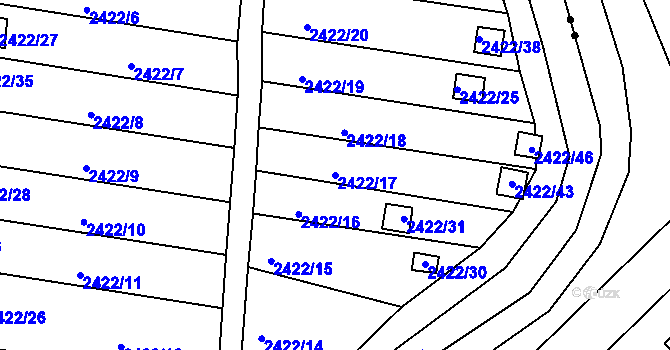 Parcela st. 2422/17 v KÚ Husovice, Katastrální mapa