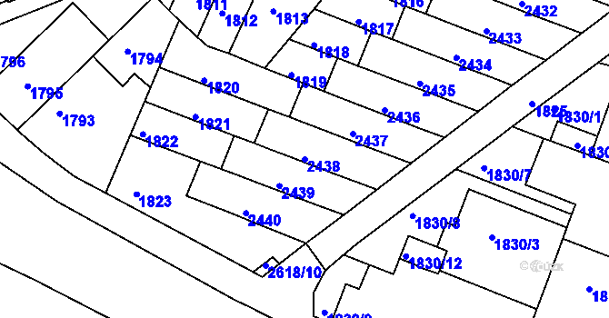 Parcela st. 2438 v KÚ Husovice, Katastrální mapa