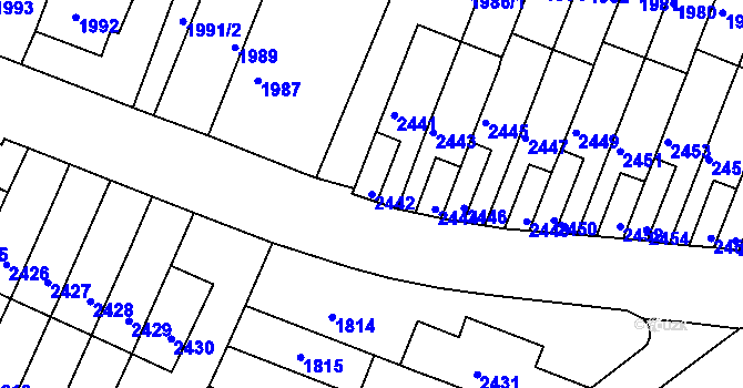 Parcela st. 2442 v KÚ Husovice, Katastrální mapa
