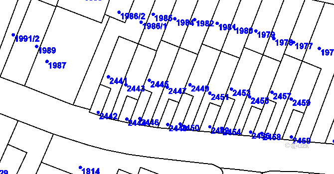 Parcela st. 2447 v KÚ Husovice, Katastrální mapa