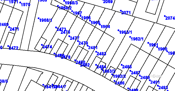 Parcela st. 2481 v KÚ Husovice, Katastrální mapa