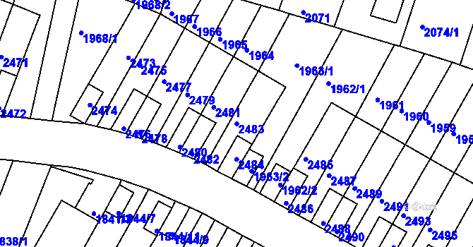 Parcela st. 2483 v KÚ Husovice, Katastrální mapa