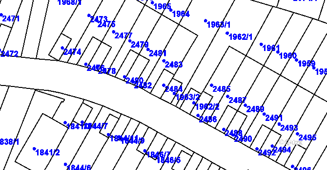 Parcela st. 2484 v KÚ Husovice, Katastrální mapa