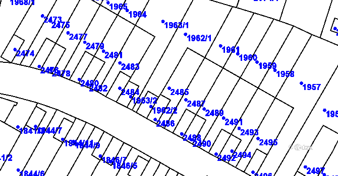 Parcela st. 2485 v KÚ Husovice, Katastrální mapa