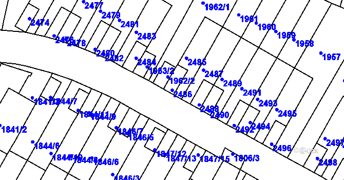 Parcela st. 2486 v KÚ Husovice, Katastrální mapa