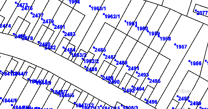 Parcela st. 2487 v KÚ Husovice, Katastrální mapa