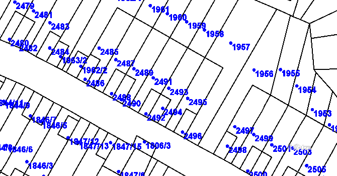 Parcela st. 2493 v KÚ Husovice, Katastrální mapa