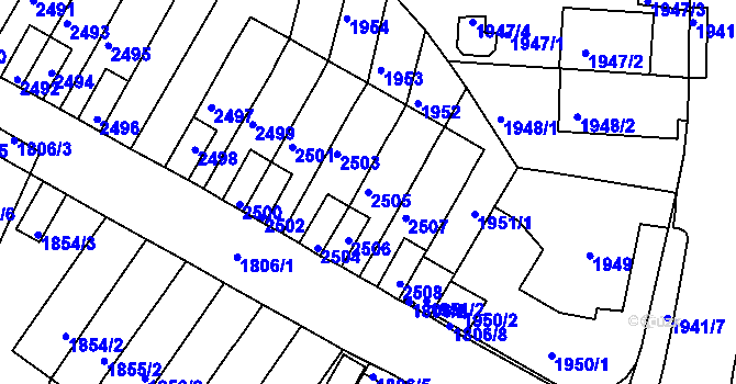 Parcela st. 2505 v KÚ Husovice, Katastrální mapa