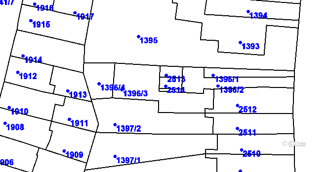 Parcela st. 2514 v KÚ Husovice, Katastrální mapa