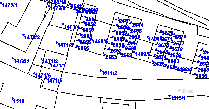 Parcela st. 2563 v KÚ Husovice, Katastrální mapa