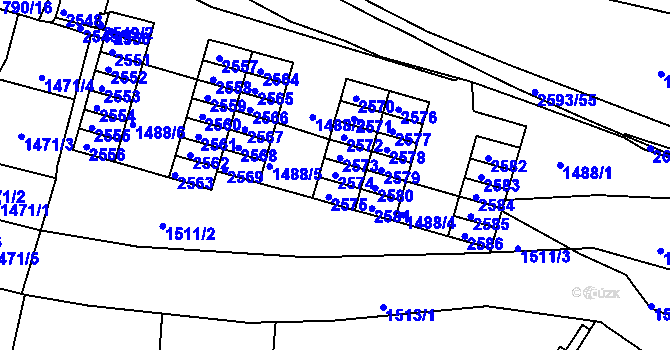 Parcela st. 2574 v KÚ Husovice, Katastrální mapa
