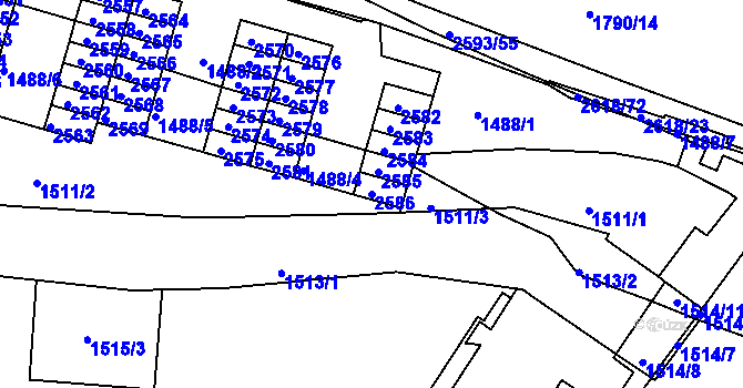 Parcela st. 2586 v KÚ Husovice, Katastrální mapa