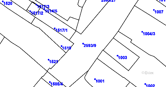 Parcela st. 2593/9 v KÚ Husovice, Katastrální mapa