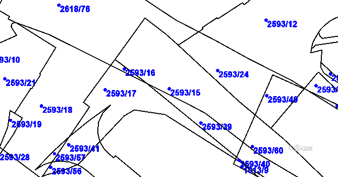 Parcela st. 2593/15 v KÚ Husovice, Katastrální mapa