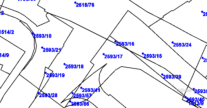 Parcela st. 2593/17 v KÚ Husovice, Katastrální mapa