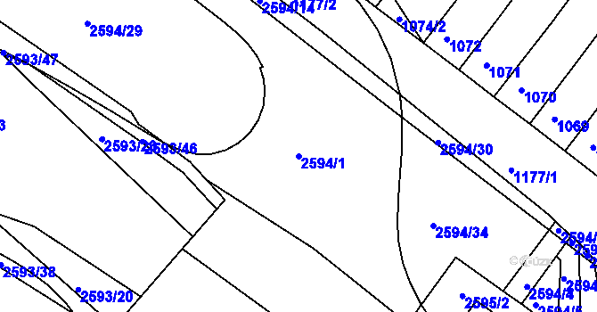 Parcela st. 2594/1 v KÚ Husovice, Katastrální mapa