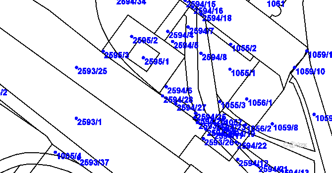 Parcela st. 2594/6 v KÚ Husovice, Katastrální mapa