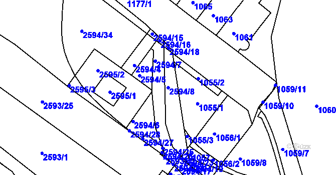Parcela st. 2594/8 v KÚ Husovice, Katastrální mapa