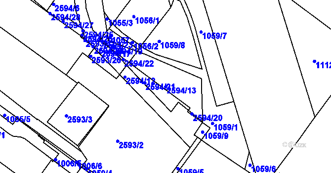 Parcela st. 2594/13 v KÚ Husovice, Katastrální mapa
