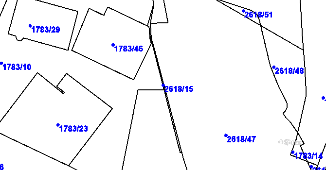 Parcela st. 2618/15 v KÚ Husovice, Katastrální mapa