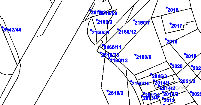 Parcela st. 2618/33 v KÚ Husovice, Katastrální mapa