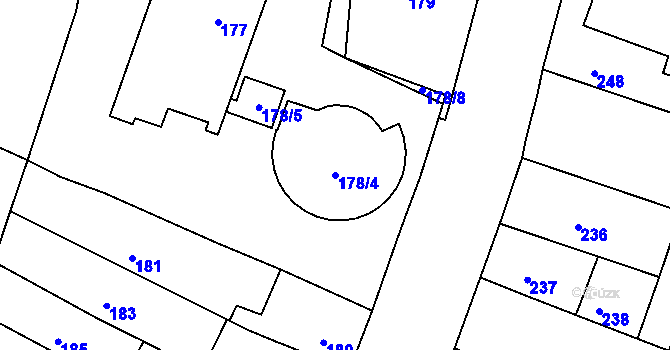 Parcela st. 178/4 v KÚ Husovice, Katastrální mapa