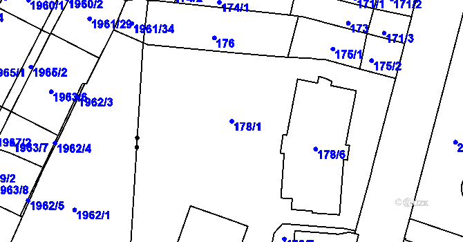 Parcela st. 178/1 v KÚ Husovice, Katastrální mapa