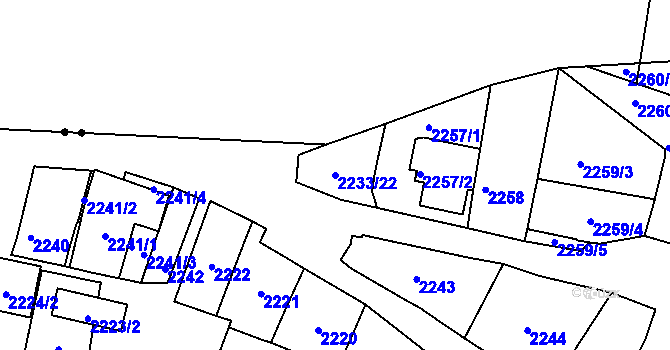 Parcela st. 2233/22 v KÚ Husovice, Katastrální mapa