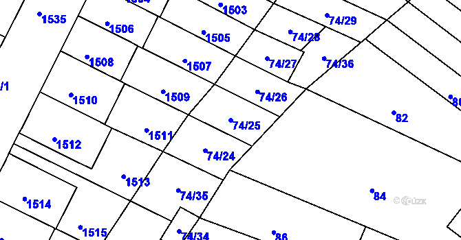 Parcela st. 74/25 v KÚ Husovice, Katastrální mapa