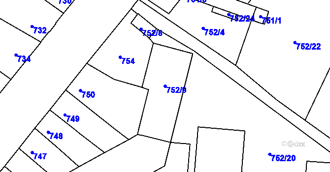 Parcela st. 752/9 v KÚ Husovice, Katastrální mapa