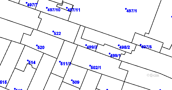 Parcela st. 499/2 v KÚ Husovice, Katastrální mapa