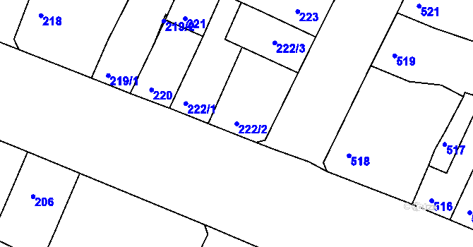 Parcela st. 222/2 v KÚ Husovice, Katastrální mapa