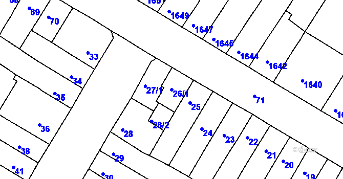 Parcela st. 26/1 v KÚ Husovice, Katastrální mapa