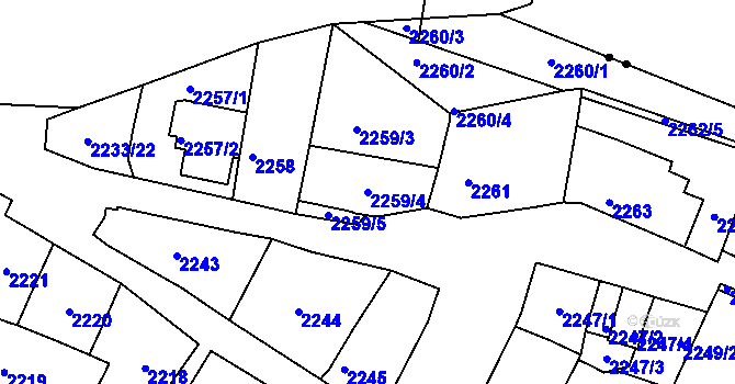 Parcela st. 2259/4 v KÚ Husovice, Katastrální mapa